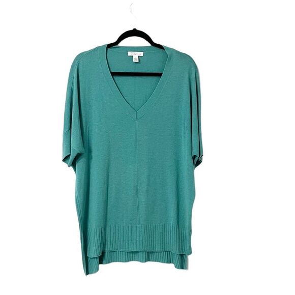 🟢Nordstrom Signature Turquoise Short Sleeve Silk & Cashmere Tunic Top Size L - Picture 1 of 8